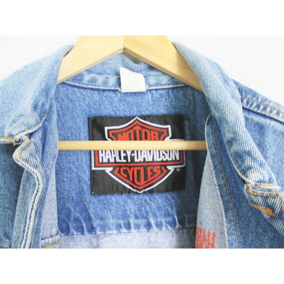 VTG 80s Harley-Davidson Motorcycles Women M 12-14 Eagle Embroidered Denim Jacket - Picture 9 of 10